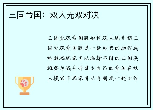 三国帝国：双人无双对决